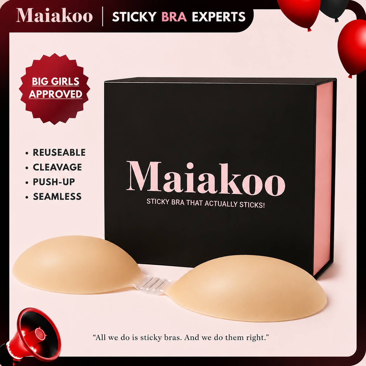 💥Maiakoo® Strapless Bra Push Up Sticky Bra, Adhesive Push Up Bra, Cleavage Bra