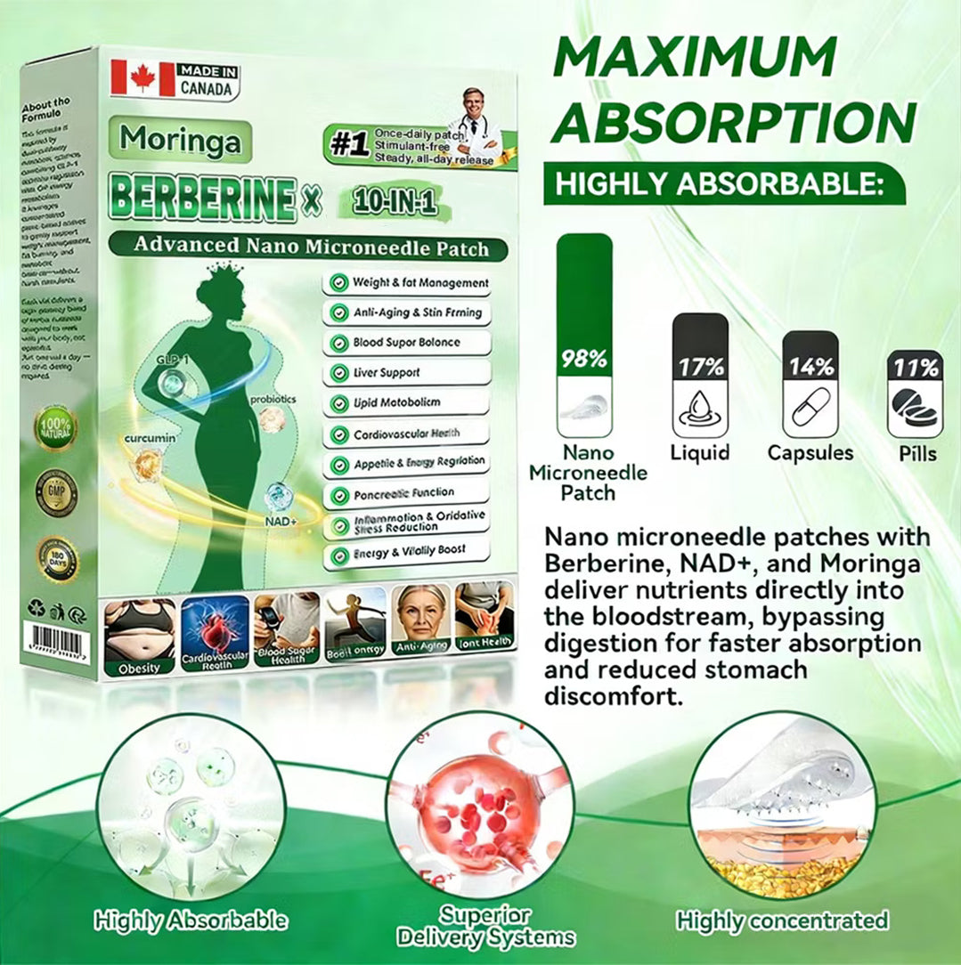 FDA Certified |🍁Maiakoo® Moringa · Berberine 10-in-1 Advanced Nano Microneedle Patch(Just once a day, visible changes in 7 days)