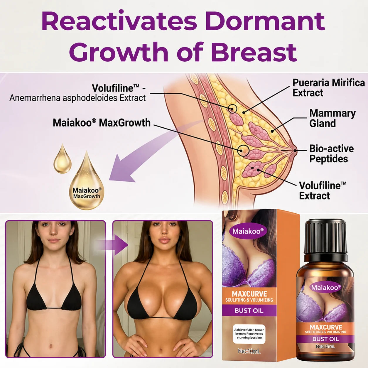 Maiakoo® MaxCurve Sculpting & Volumizing Bust Oil 🌸 — Say Goodbye to Sagging & Flat Busts 💖, Get Fuller, Firmer Curves 📈, Non-Surgical ✅, Try It Now! 🔥