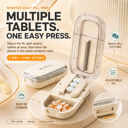 2-in-1 Adjustable Multi-Pill Cutter & Storage Case – 2-Way or 4-Way