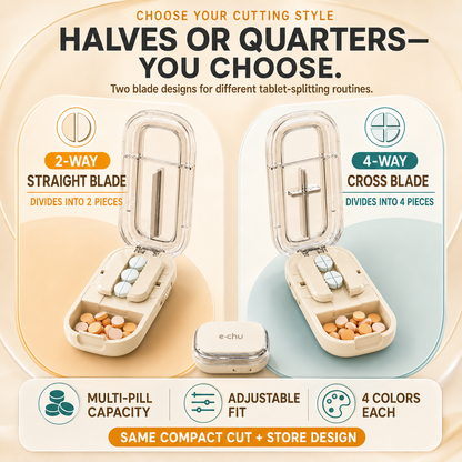 2-in-1 Adjustable Multi-Pill Cutter & Storage Case – 2-Way or 4-Way