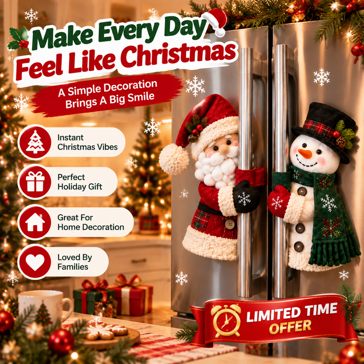 ✨Turn Your Fridge Into Christmas – Santa & Snowman Handle Decor