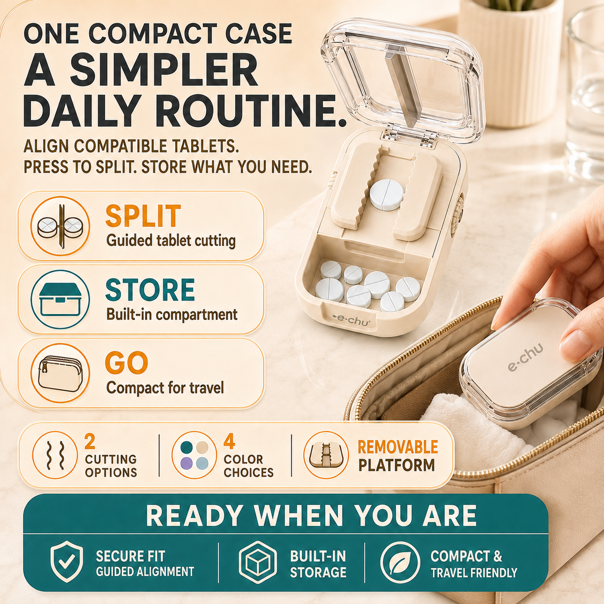 2-in-1 Adjustable Multi-Pill Cutter & Storage Case – 2-Way or 4-Way